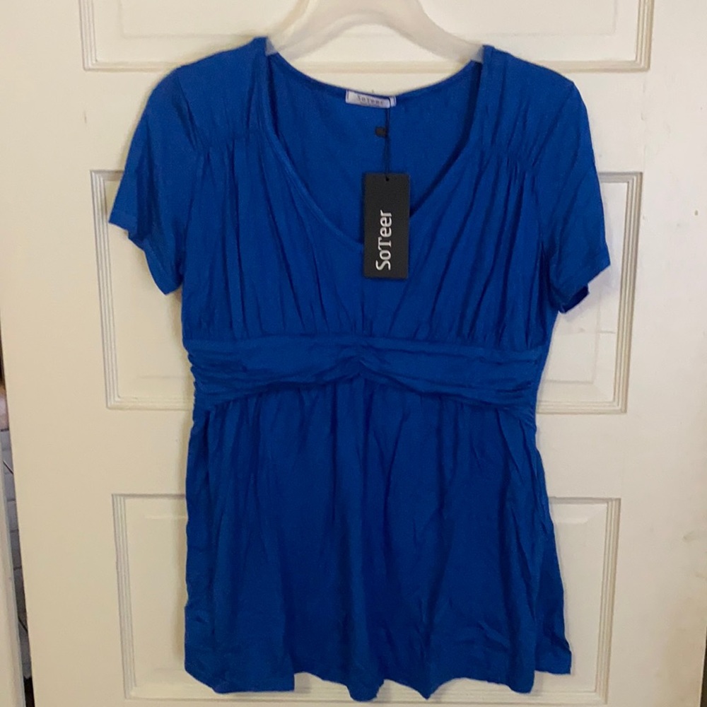 SoTeer Womens V Neck Empire Waist Short Sleeve T Shirt